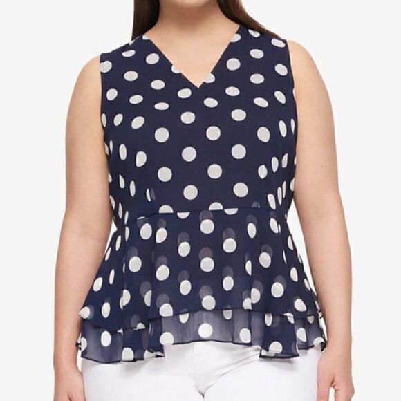 EUC Tommy Hilfiger Peplum Polka Dot Tank Size XL - Picture 1 of 7